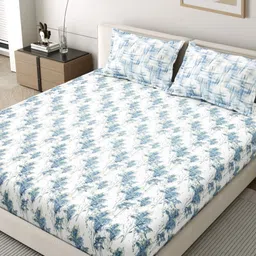 EverHOME Oasis Blue & White Printed 210 TC King Bedsheet Set-2.74 m x 2.74 m-image-67