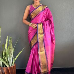 LeeliPeeri Designer Checked Zari Silk Cotton Ready to Wear Saree-22