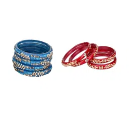 1ST TIME Set Of 8 Blue Alloy Artificial Stones & Beads Bangles-picture-34