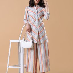 SHOWOFF Chevron Printed Mandarin Collar Neck Tunic With Trousers Co-Ords-8