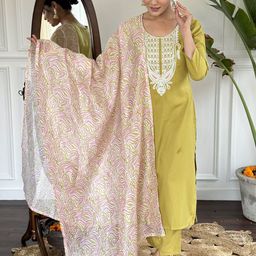 VARNI FABRICS Women Ethnic Motifs Embroidered Regular Kurta with Trousers & Dupatta-image-39