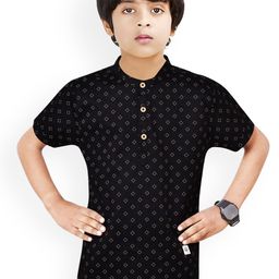MADE IN THE SHADE Boys Geometric Printed Band Collar Pure Cotton Short Kurta-34