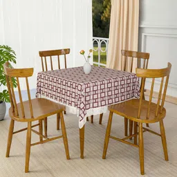 Kuber Industries Grey & Maroon Geometric Printed Waterproof 4-Seater Square Table Cover-30