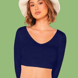 Dream Beauty Fashion Women Solid V-Neck Long Sleeves Crop Fitted Top-picture-12