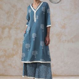 Moara Women Ethnic Motifs Embroidered Regular Thread Work Pure Cotton Kurta with Palazzos-9