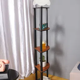 Devansh Off White Wooden Shelf Floor Lamp-39