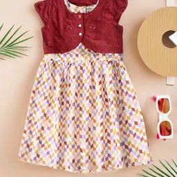 Bella Moda Girls Geometric Printed Cotton Fit & Flare Knee Length Dress-image-21