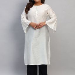 Rudraaksha Creations Women Flared Sleeves Thread Work Kurta-image-73