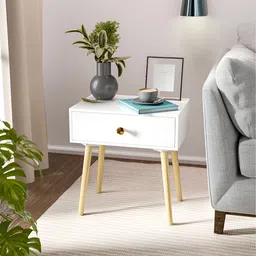 Kuber Industries White & Brown Wooden Bedside Table-image-28