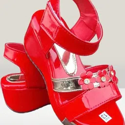 NEW LATEST Red Embellished Leather Party Wedge Heels-image-43