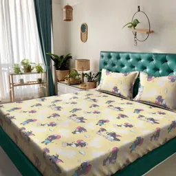 Myntra Elegant Homes Yellow & Grey Printed 400 TC Cotton King Bedsheet Set 2.50 m x 2.25 m-14