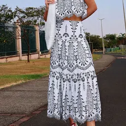 all about you Printed Off-Shoulder Top With Maxi Skirt Co-Ords-image-93