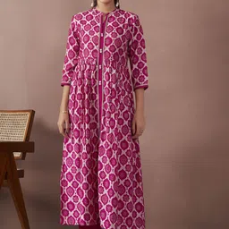 Anouk Ethnic Motifs Printed Mandarin Collar Chanderi Silk A-Line Kurta With Trousers-picture-54