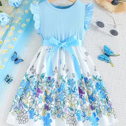 INCLUD Girls Conversational Printed Flutter Sleeve Fit & Flare Dress-2