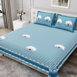 BED-SHEET.COM Blue & White Striped Pure Cotton 240 TC King Bedsheet Set 2.99 m x 2.99 m-image-80