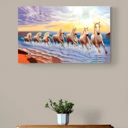 Tushaco Handicrafts Blue & Yellow 1 Piece Horse Canvas Wall Art-image-86