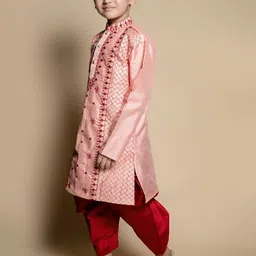 Cae Boys Floral Embroidered Regular Thread Work Dupion Silk Kurta with Patiala image 3