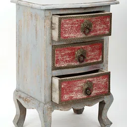 Exotic India Wooden Three Drawer Side Table with Brass Work image 4