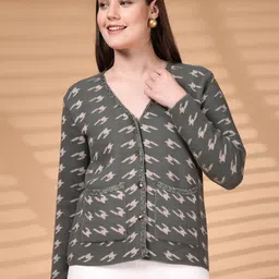 Thirty Threads Women Abstract Printed Woollen Cardigan-picture-18