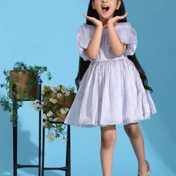 SPIN N TALES Girls Puff Sleeves Bow Fit & Flare Dress-image-88
