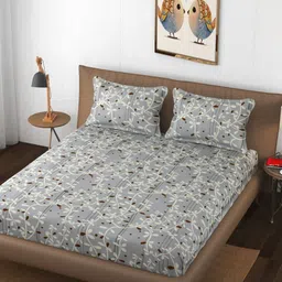THE little BIG STORE Grey Floral Printed 260TC Fitted King Bedsheet Set-1.8 m x 1.9 m-picture-37