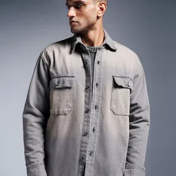 FREAKINS Men Washed Denim Jacket with Patchwork-picture-17