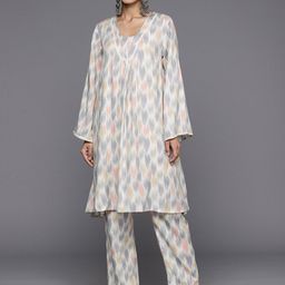 Varanga Grey Square Neck Ikat Printed Tunic & Trouser-picture-0