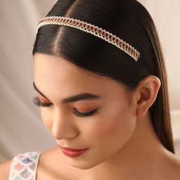 Priyaasi Women Gold Plated Red Kundan Hair Accessories-30