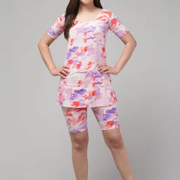 UllasPemium Printed Full Coverage Swim Dress With Attached Shorts-picture-12