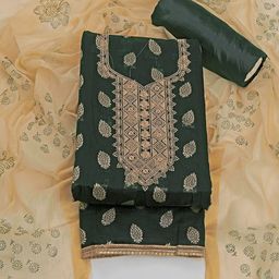 ASISA Floral Woven Design Thread Work Chanderi Silk Unstitched Dress Material-image-92