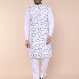 W & G Men Ethnic Motifs Printed Regular Pure Cotton Kurta with Churidar-picture-11