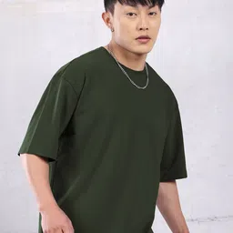 Beyoung Men Solid Round Neck Cotton Oversized T-shirt-image-23