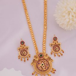 Rangrozo Jewellery Gold-Plated Stone-Studded & Beaded Jewellery Set-image-60