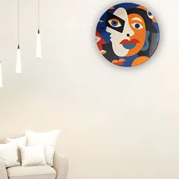 THE QUIRKY HOME Blue & Beige Fragmented Faces Printed Ceramic Wall Plates-image-36