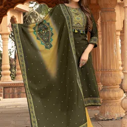 MITTOO Women Ethnic Motifs Printed Regular Kurta with Trousers & With Dupatta-picture-4