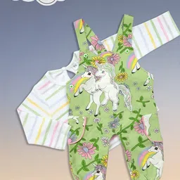 Babys Day Infant Girls Floral Printed Dungarees With T-Shirt-image-5