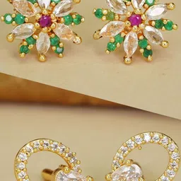 DIVASTRI Brass AD Diamond Stud Earrings-12
