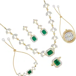 Alloy Gold-plated Green Jewellery Set (Pack of 1)-43
