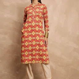 HERE&NOW Women Printed Mandarin Collar Straight Cotton Kurta-40