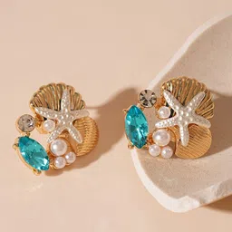 Krelin Gold Plated Artificial Stones Studded & Beaded Quirky Studs-image-16