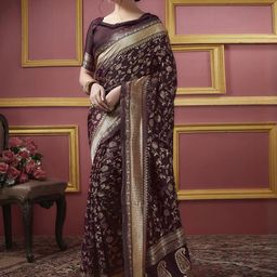 HERE&NOW Woven Design Zari Silk Blend Banarasi Saree-image-54