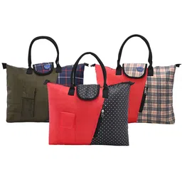 Kuber Industries Set Of 3 Checked Shopper Foldable Shoulder Bags-17