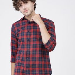 KETCH Men Cutaway Collar Checked Cotton Slim Fit Casual Shirt-image-94