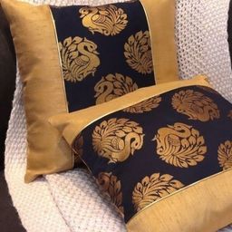 HOME9INE Navy Blue & Gold 2 pieces Ethnic Motifs Jacquard Woven Square Cushion Covers-12