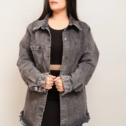 Wasomii Women Washed Longline Denim Jacket-picture-52