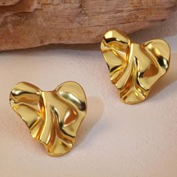 KRENOZ Gold Plated Textured Heart Shaped Studs-picture-2