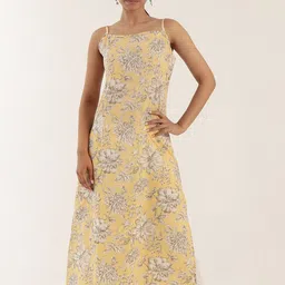 TJORI Floral Printed Square Neck Shoulder Straps Cotton Straight Kurta-image-3