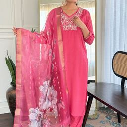 Moda Rapido Women Floral Embroidered Thread Work Kurta with Trousers & With Dupatta-picture-22