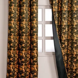 HOMEMONDE Black & Orange Set of 2 Black Out Door Curtain-4