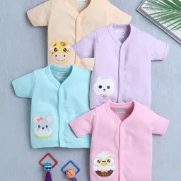 BUMZEE Infant Girls Pack Of 4 Printed Cotton Jhabla Vests Peb10547-picture-30